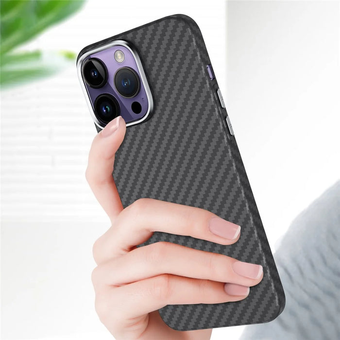 GKK For iPhone 14 Pro Case Carbon Fiber Texture Magnetic Phone Cover - Grey - 3