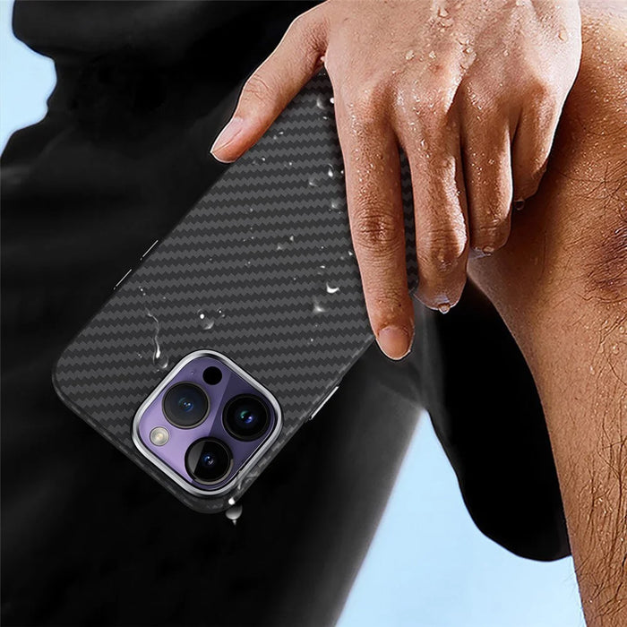 GKK For iPhone 14 Pro Case Carbon Fiber Texture Magnetic Phone Cover - Grey - 4