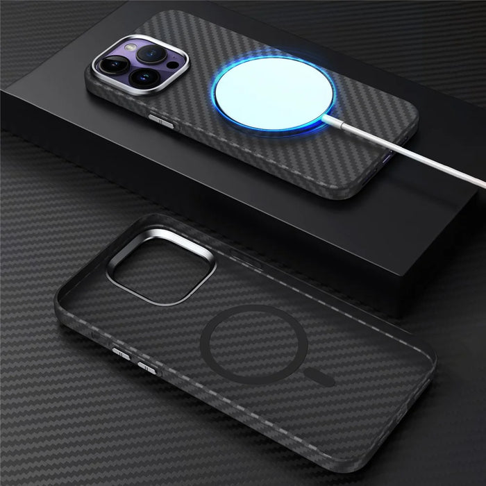 GKK For iPhone 14 Pro Case Carbon Fiber Texture Magnetic Phone Cover - Grey - 6