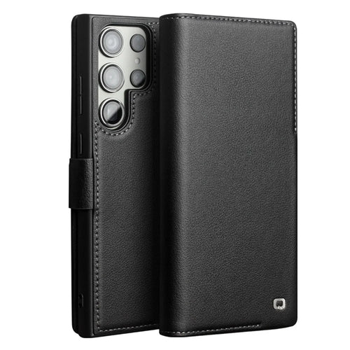QIALINO For Samsung Galaxy S22 Ultra 5G Case Stand Wallet Phone Cover - Black - 1