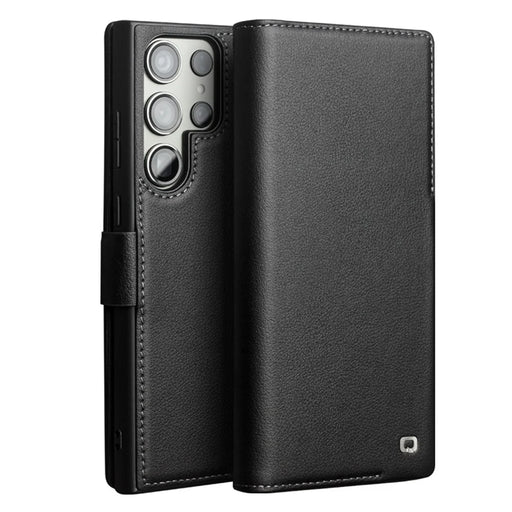 QIALINO For Samsung Galaxy S22 Ultra 5G Case Stand Wallet Phone Cover - Black - 1