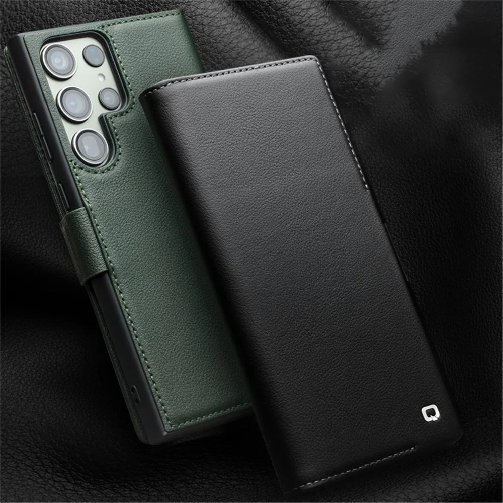 QIALINO For Samsung Galaxy S22 Ultra 5G Case Stand Wallet Phone Cover - Black - 6