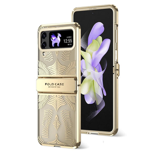 For Samsung Galaxy Z Flip4 5G Case Hard PC Wing Frame Design Protective Phone Cover - Gold - 1