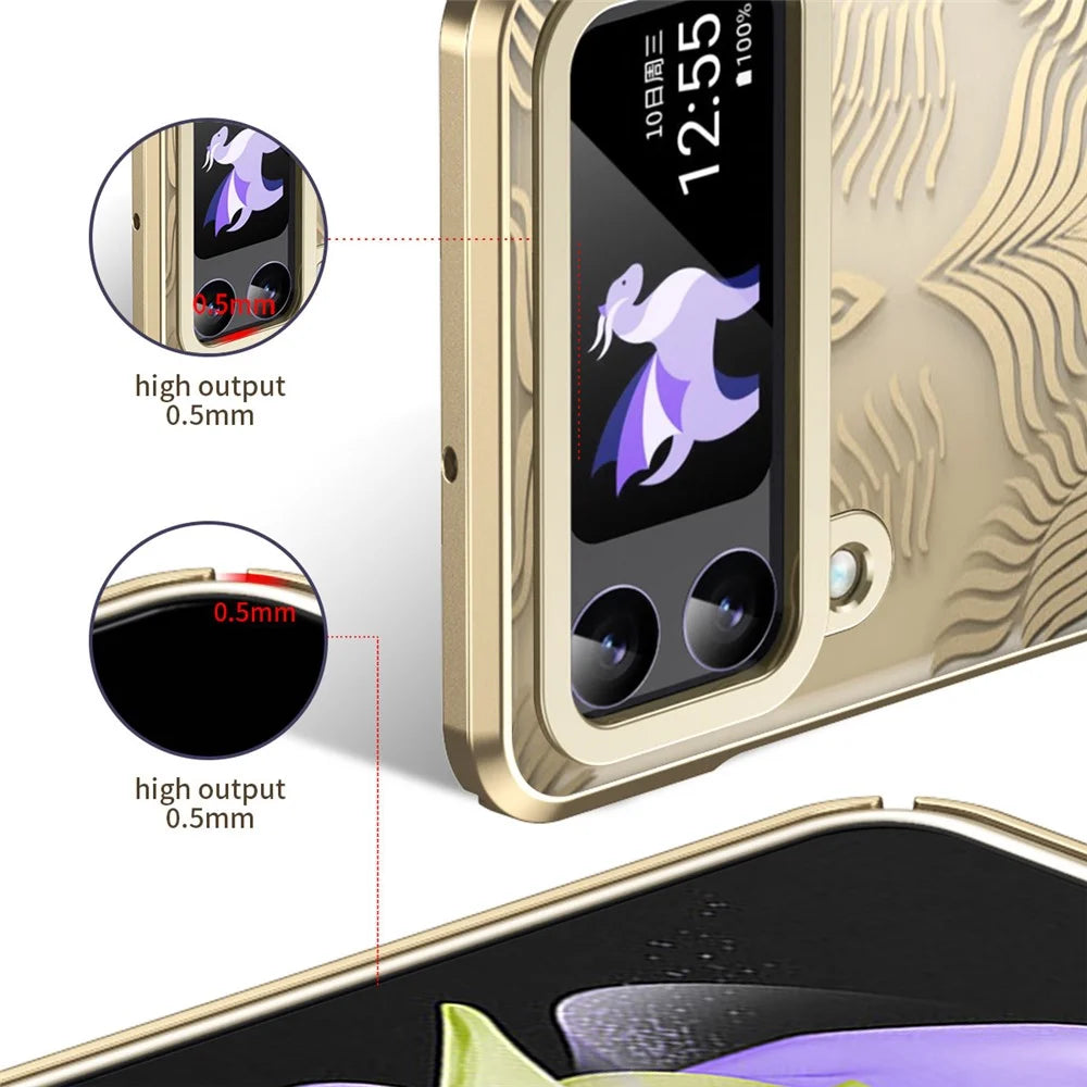 For Samsung Galaxy Z Flip4 5G Case Hard PC Wing Frame Design Protective Phone Cover - Gold - 2