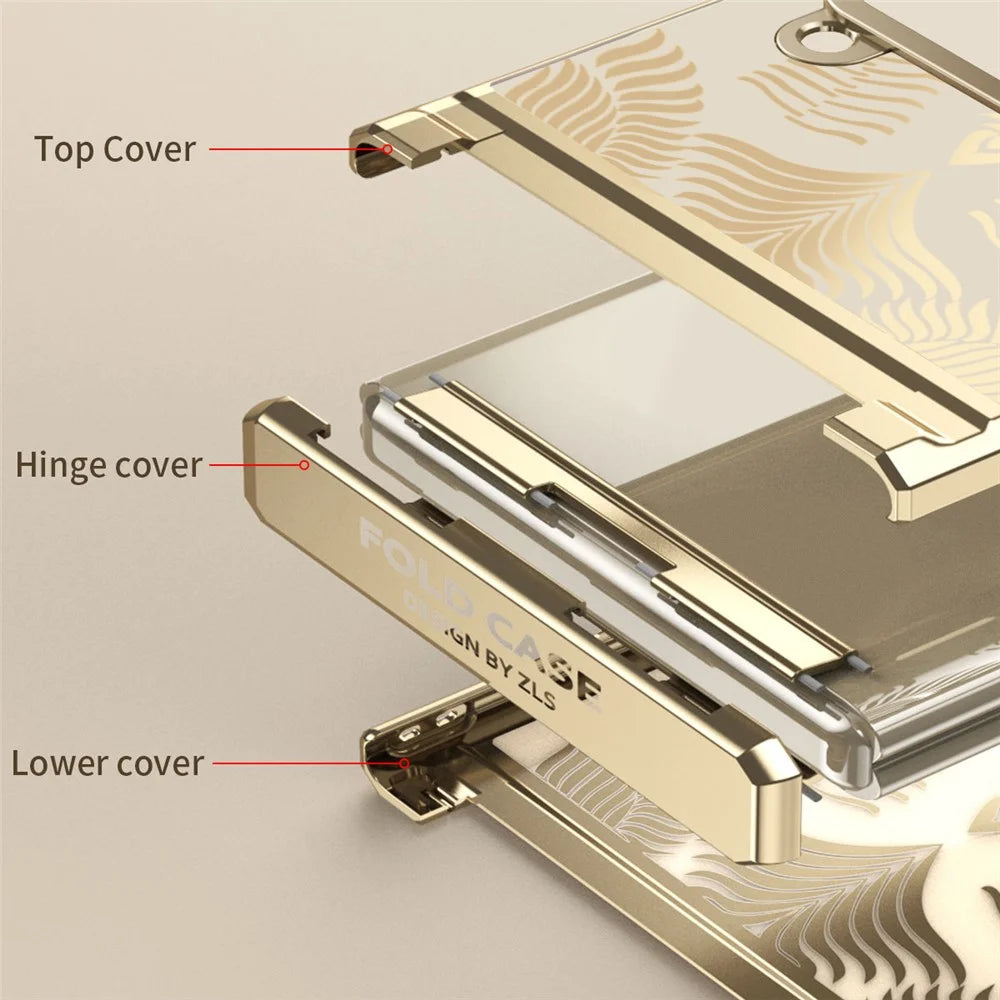 For Samsung Galaxy Z Flip4 5G Case Hard PC Wing Frame Design Protective Phone Cover - Gold - 3