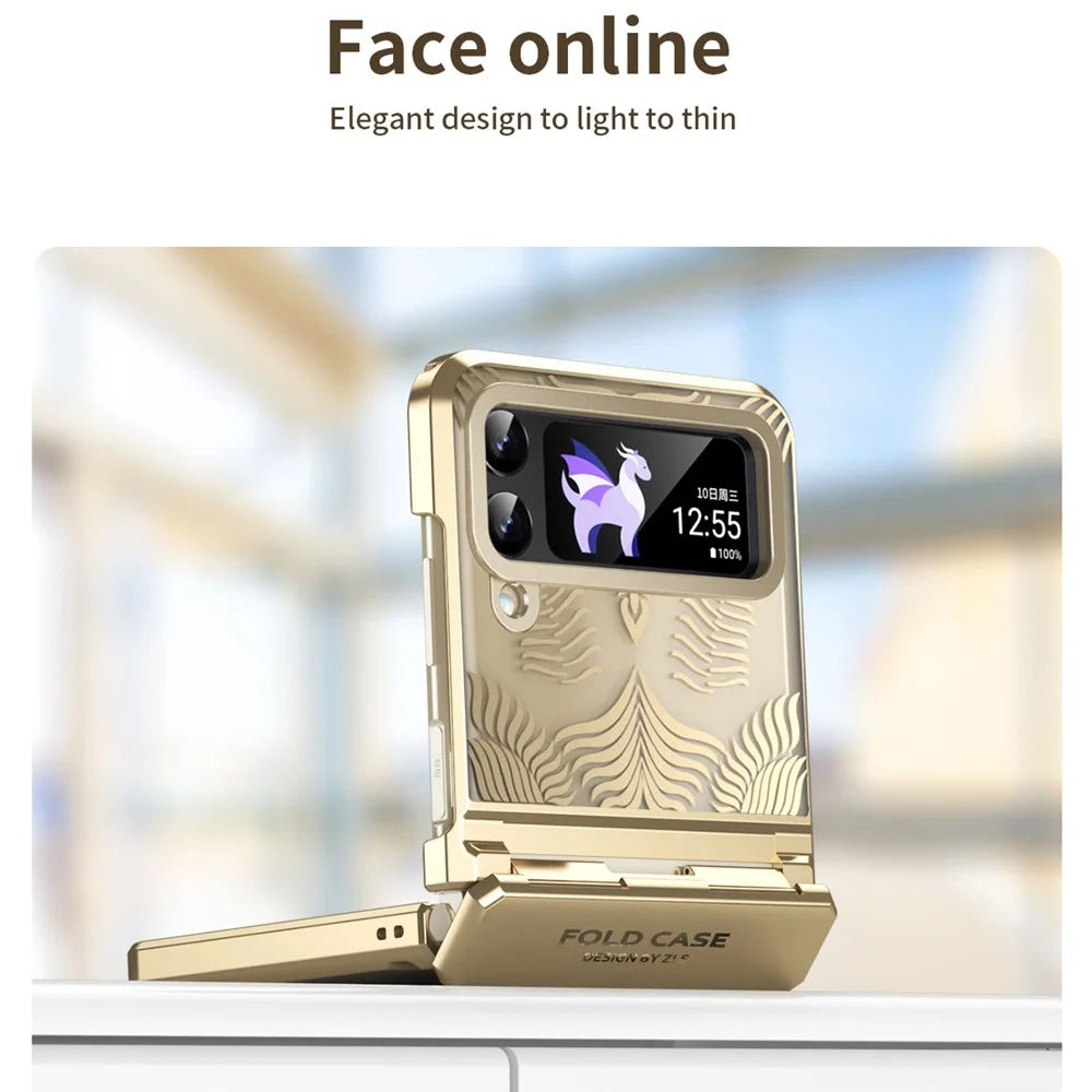 For Samsung Galaxy Z Flip4 5G Case Hard PC Wing Frame Design Protective Phone Cover - Gold - 4