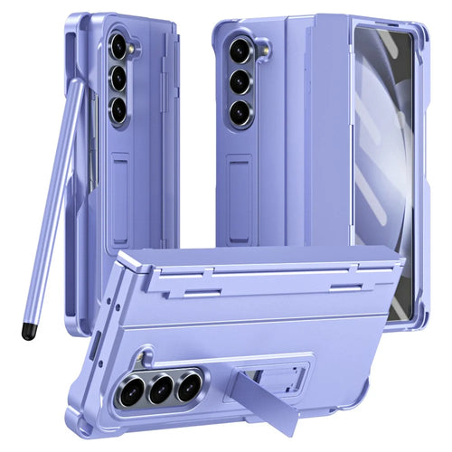 For Samsung Galaxy Z Fold5 5G Case Hinge Protection PC Phone Cover with Screen Protector / Stylus Pen - Purple - 1