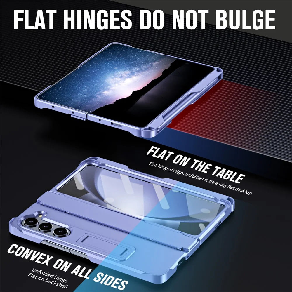For Samsung Galaxy Z Fold5 5G Case Hinge Protection PC Phone Cover with Screen Protector / Stylus Pen - Purple - 3