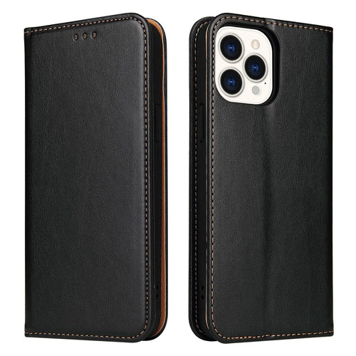 FIERRE SHANN For iPhone 15 Pro Case Magnetic Auto Closing PU Leather Phone Cover - Black - 1