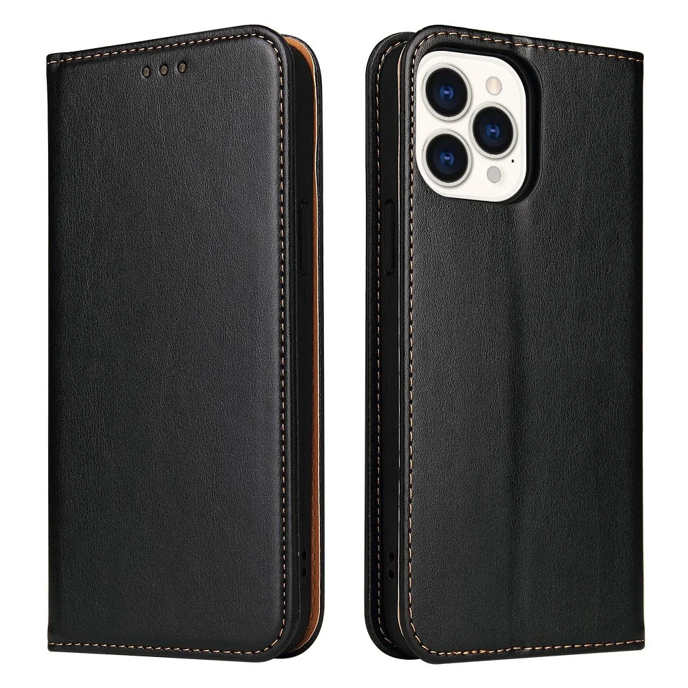 FIERRE SHANN For iPhone 15 Pro Case Magnetic Auto Closing PU Leather Phone Cover - Black - 1