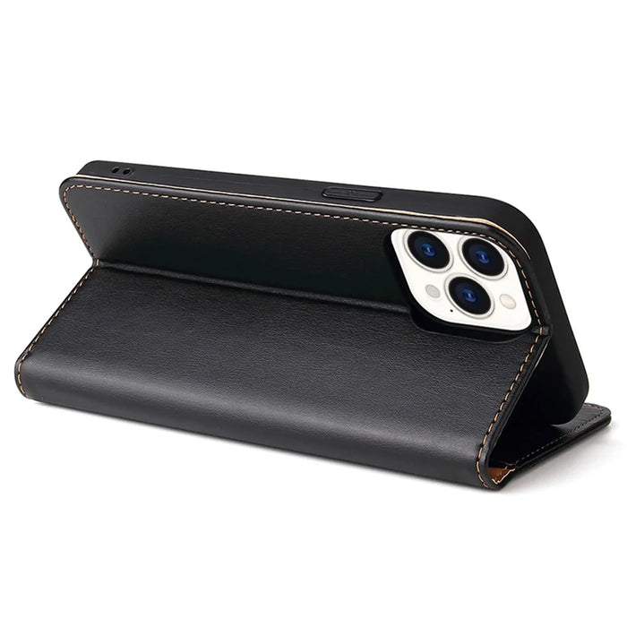 FIERRE SHANN For iPhone 15 Pro Case Magnetic Auto Closing PU Leather Phone Cover - Black - 3