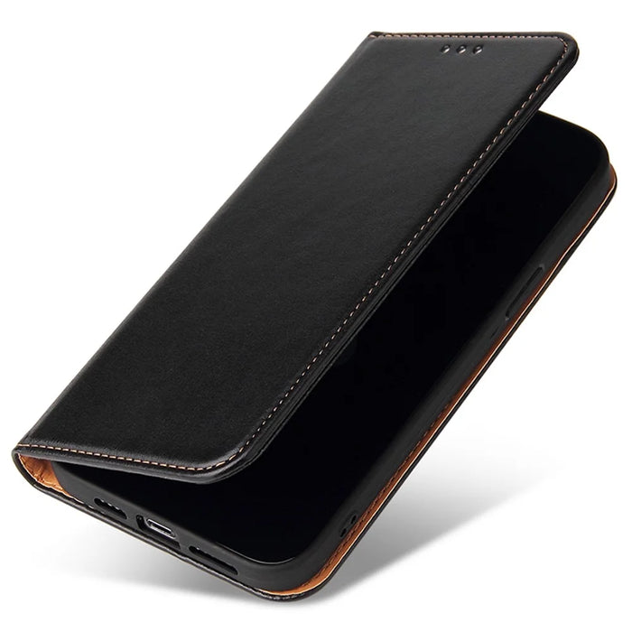 FIERRE SHANN For iPhone 15 Pro Case Magnetic Auto Closing PU Leather Phone Cover - Black - 4