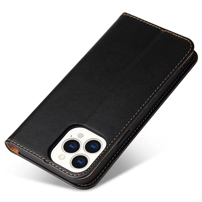 FIERRE SHANN For iPhone 15 Pro Case Magnetic Auto Closing PU Leather Phone Cover - Black - 5