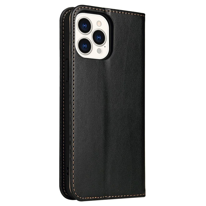 FIERRE SHANN For iPhone 15 Pro Case Magnetic Auto Closing PU Leather Phone Cover - Black - 7