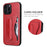 FIERRE SHANN For iPhone 15 Pro Max Card Holder Case PU Leather+TPU+PC Kickstand Phone Cover - Red - 6