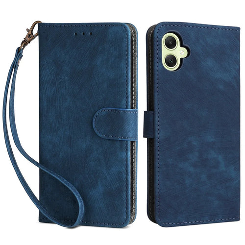 For Samsung Galaxy A05 4G Case PU Leather RFID Blocking Cover with Strap - Blue - 1