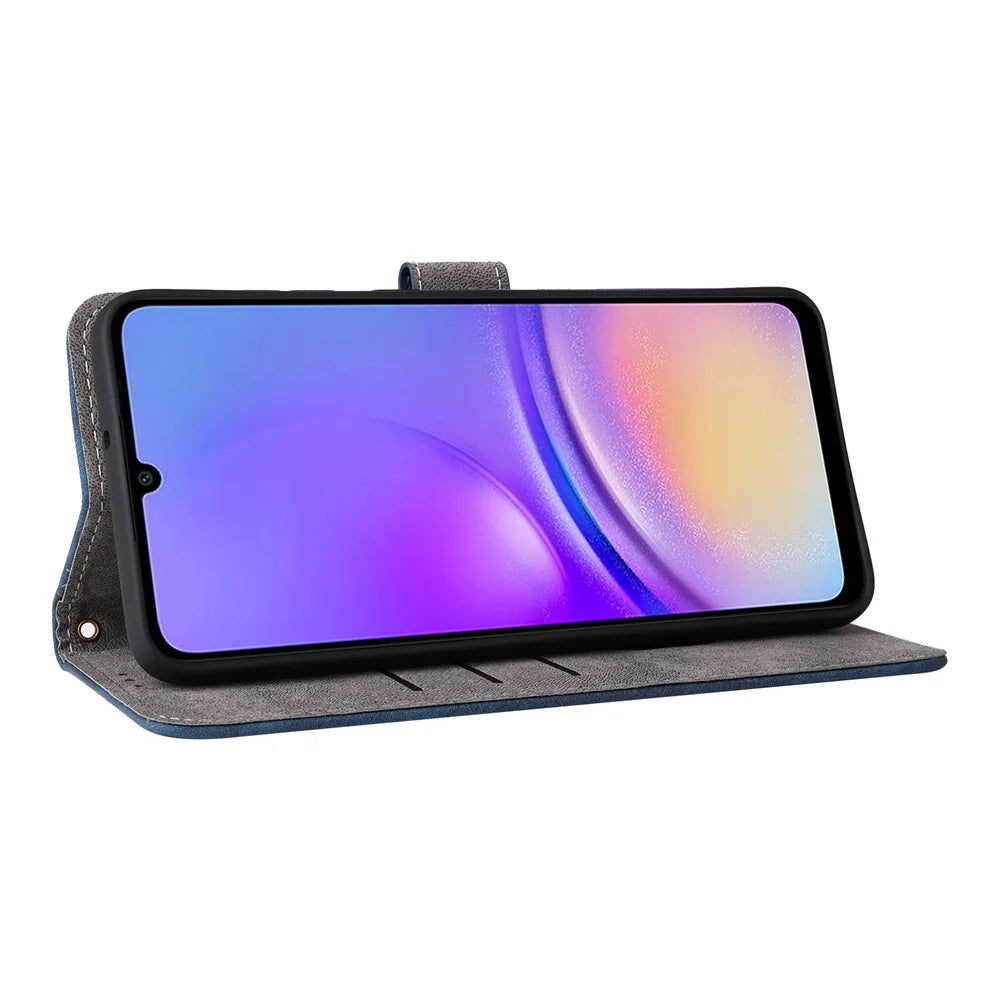 For Samsung Galaxy A05 4G Case PU Leather RFID Blocking Cover with Strap - Blue - 3