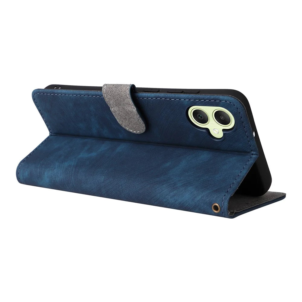 For Samsung Galaxy A05 4G Case PU Leather RFID Blocking Cover with Strap - Blue - 4