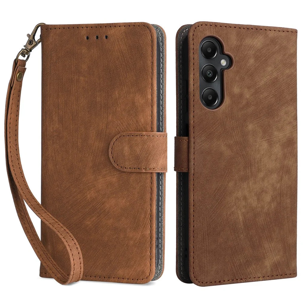 For Samsung Galaxy A05s 4G / M14 4G Case Wallet RFID Blocking Phone Leather Cover with Strap - Brown - 1