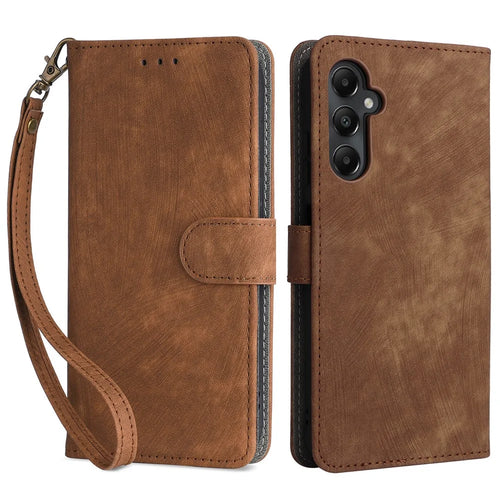 For Samsung Galaxy A05s 4G / M14 4G Case Wallet RFID Blocking Phone Leather Cover with Strap - Brown - 1