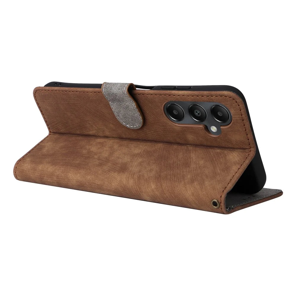 For Samsung Galaxy A05s 4G / M14 4G Case Wallet RFID Blocking Phone Leather Cover with Strap - Brown - 4