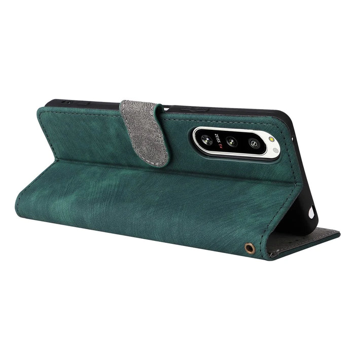 For Sony Xperia 5 IV 5G Case PU Leather Stand Phone Cover RFID Blocking Wallet with Strap - Green - 4
