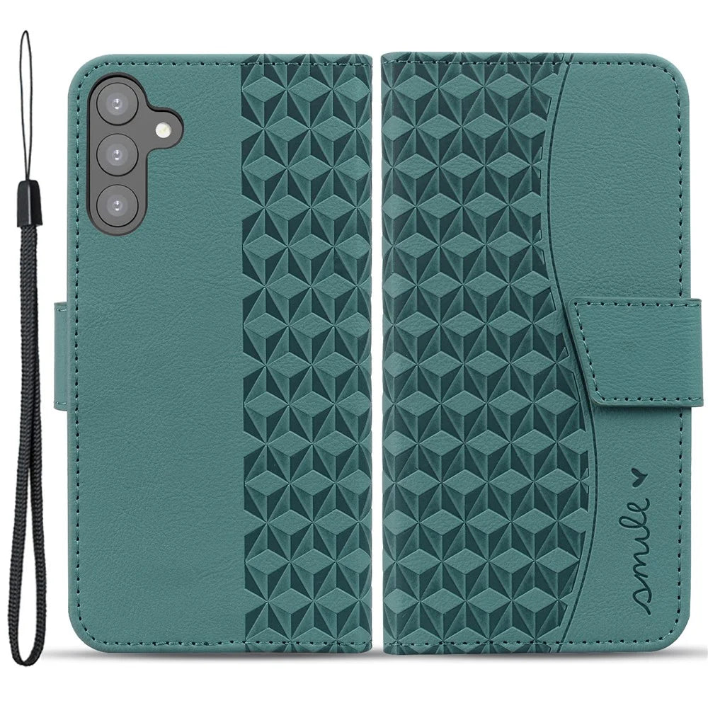 For Samsung Galaxy S23 FE Case Rhombus Imprinted Business Leather Wallet Phone Cover - Green - 1