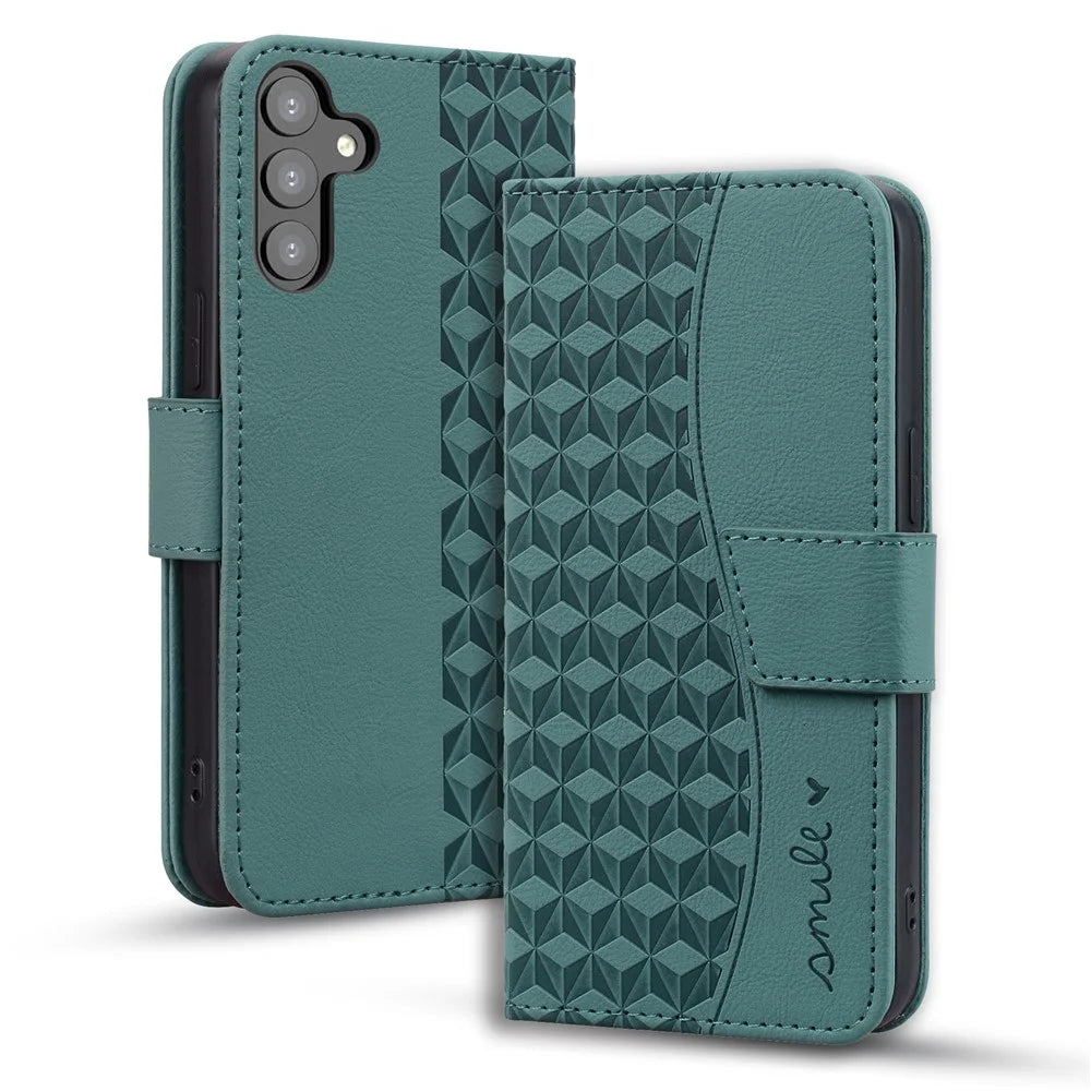 For Samsung Galaxy S23 FE Case Rhombus Imprinted Business Leather Wallet Phone Cover - Green - 6