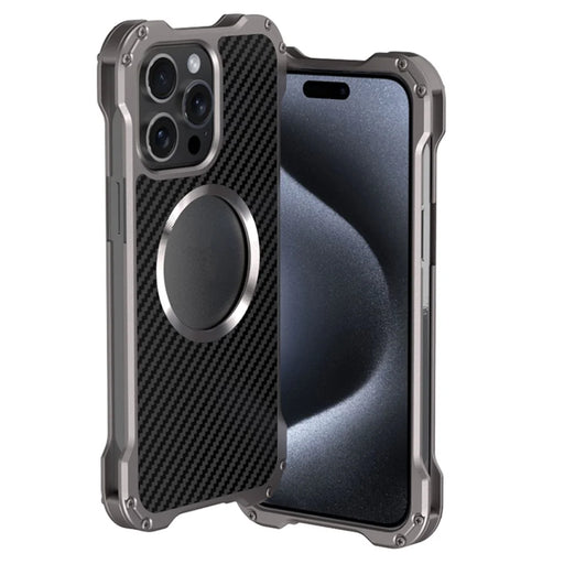 R-JUST RJ-51 For iPhone 15 Pro Max Case PC + Aluminum Alloy Hollow Phone Cover Compatible with MagSafe - 1