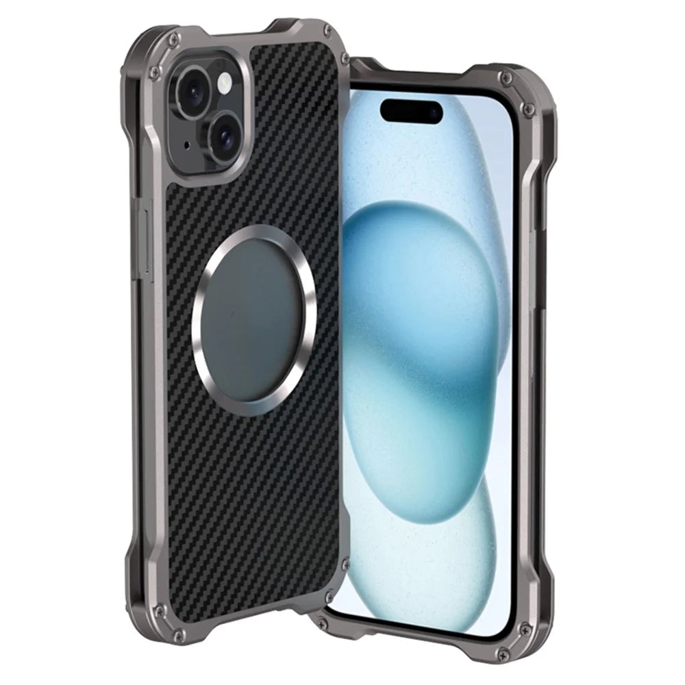 R-JUST RJ-51 For iPhone 15 Case PC + Aluminum Alloy Logo Hole Phone Cover Compatible with MagSafe - 1