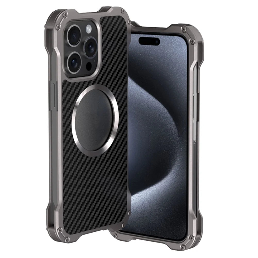 R-JUST RJ-51 For iPhone 15 Pro Case PC+Aluminum Alloy Anti-drop Hollow Phone Cover Compatible with MagSafe - 1