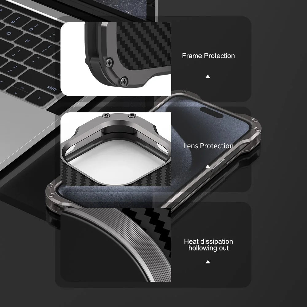 R-JUST RJ-51 For iPhone 15 Pro Case PC+Aluminum Alloy Anti-drop Hollow Phone Cover Compatible with MagSafe - 5