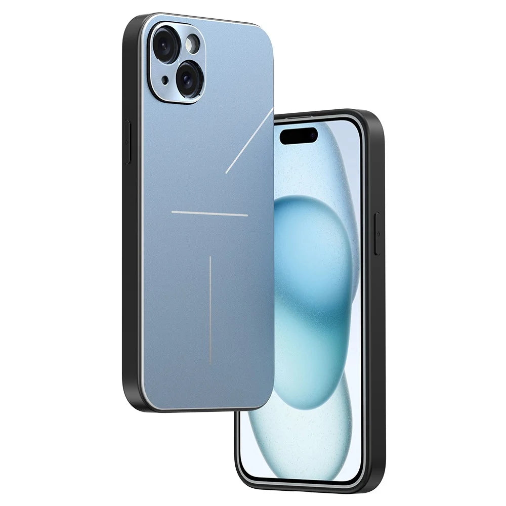 R-JUST RJ-52 for iPhone 15 Plus Three-line Case Aluminum Alloy + TPU Shockproof Phone Cover - Blue - 1