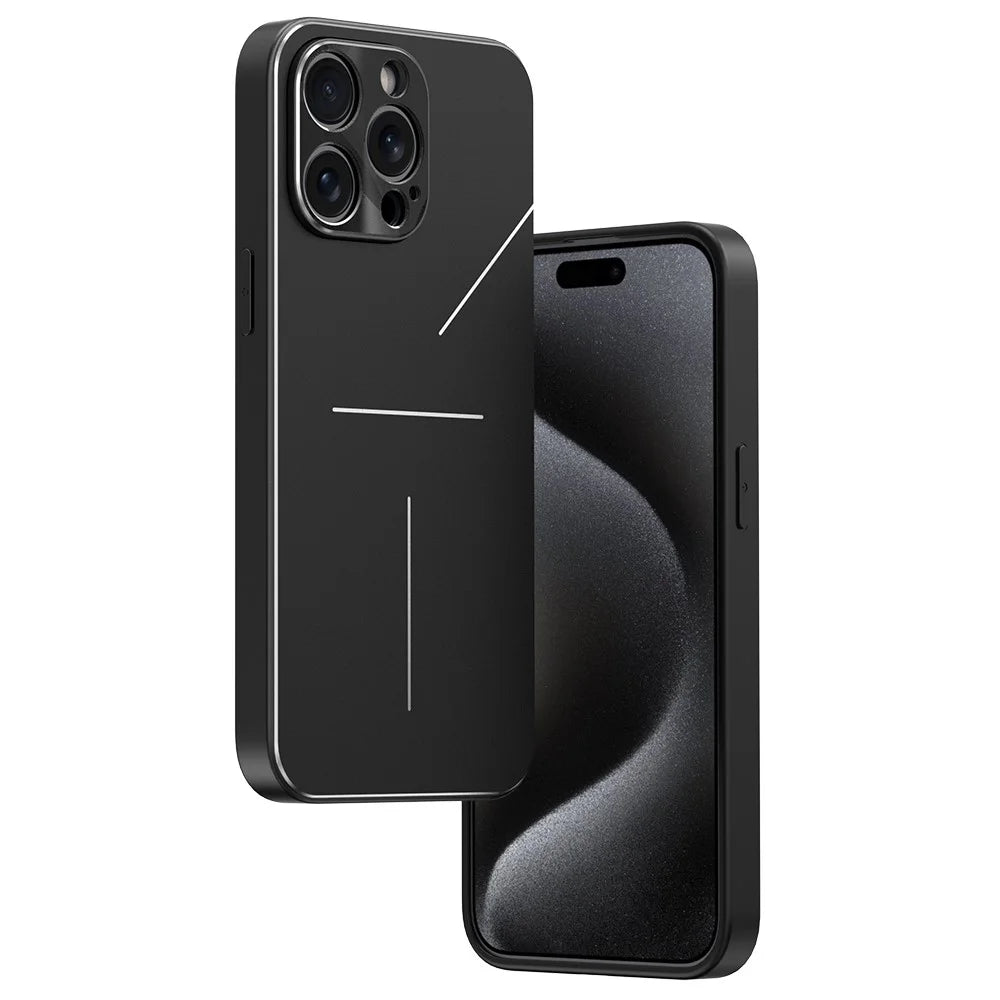R-JUST RJ-52 for iPhone 15 Pro Anti-Fall Case Three-line Aluminum Alloy + TPU Phone Cover - Black - 1