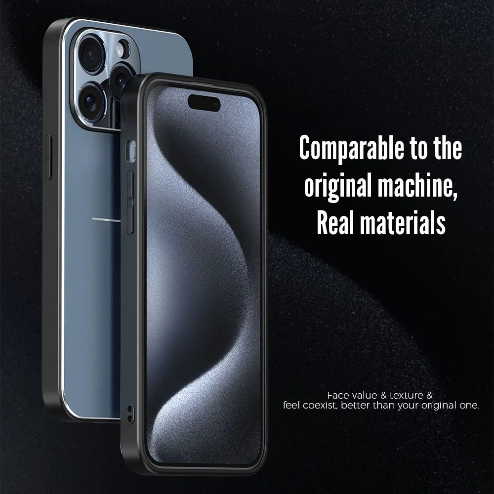 R-JUST RJ-52 for iPhone 15 Pro Anti-Fall Case Three-line Aluminum Alloy + TPU Phone Cover - Black - 4