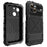 R-JUST For iPhone 15 Case Silicone+Metal Phone Cover with Tempered Glass Film - Black - 2