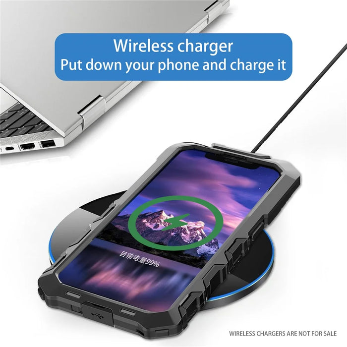 R-JUST For iPhone 15 Case Silicone+Metal Phone Cover with Tempered Glass Film - Black - 6