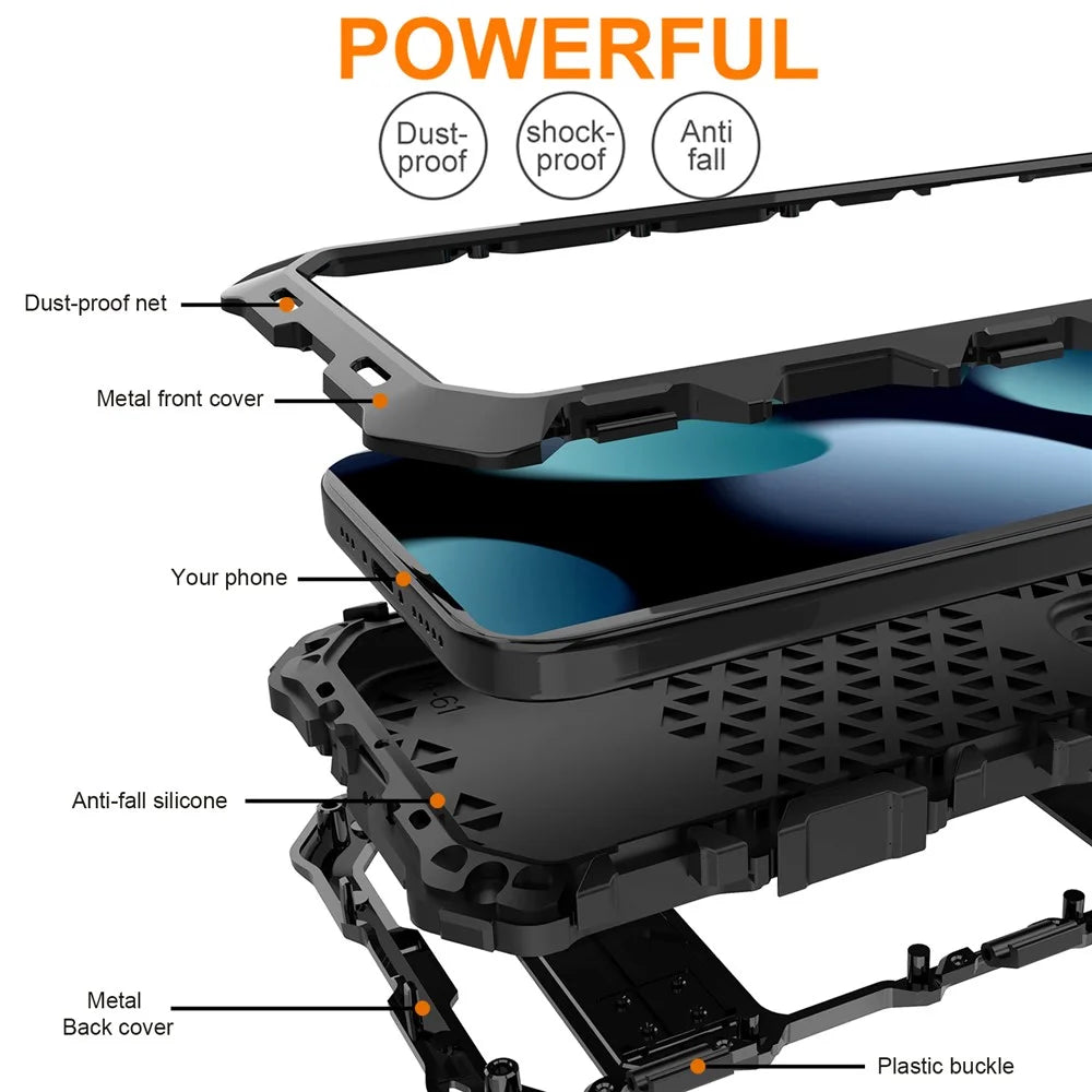 R-JUST For iPhone 15 Case Silicone+Metal Phone Cover with Tempered Glass Film - Black - 7
