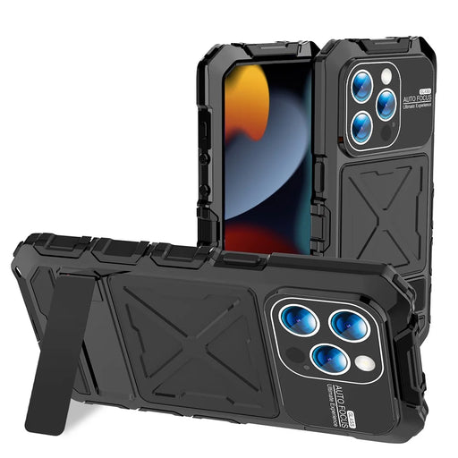 R-JUST For iPhone 15 Pro Case Fall Proof Silicone+Metal Phone Cover with Screen Film - Black - 1