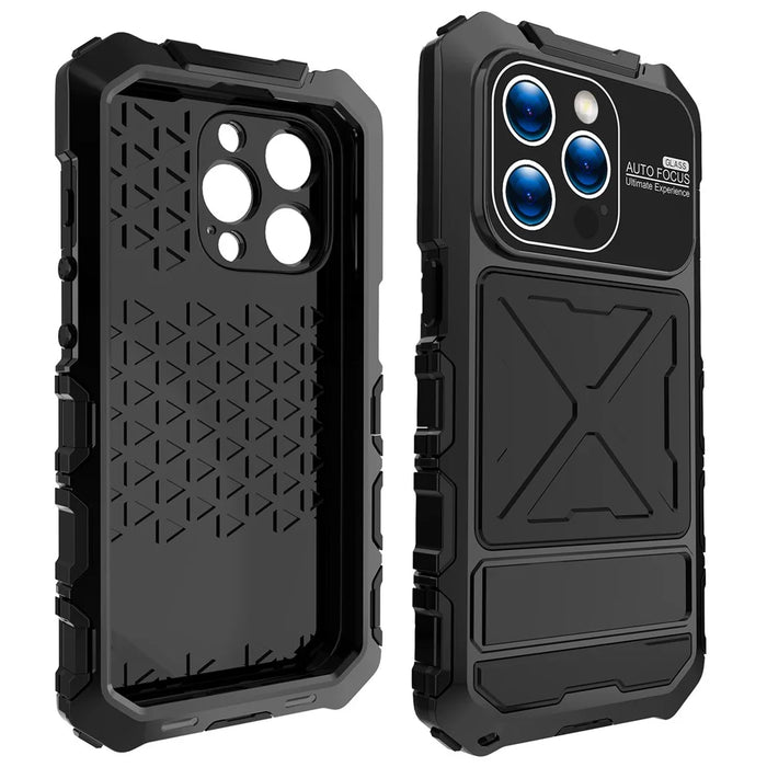 R-JUST For iPhone 15 Pro Case Fall Proof Silicone+Metal Phone Cover with Screen Film - Black - 2