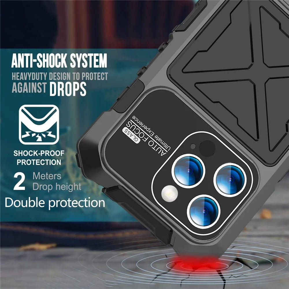 R-JUST For iPhone 15 Pro Case Fall Proof Silicone+Metal Phone Cover with Screen Film - Black - 3
