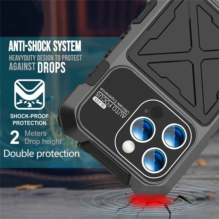 R-JUST For iPhone 15 Pro Case Fall Proof Silicone+Metal Phone Cover with Screen Film - Black - 3