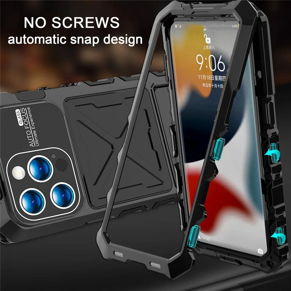 R-JUST For iPhone 15 Pro Case Fall Proof Silicone+Metal Phone Cover with Screen Film - Black - 4