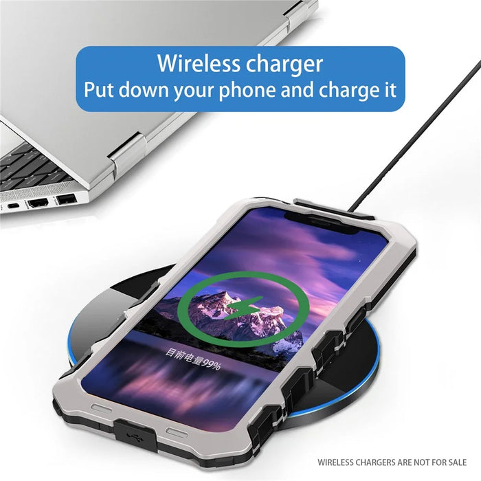 R-JUST For iPhone 15 Pro Max Case Silicone+Metal Anti-drop Phone Cover with Screen Film - Silver - 5