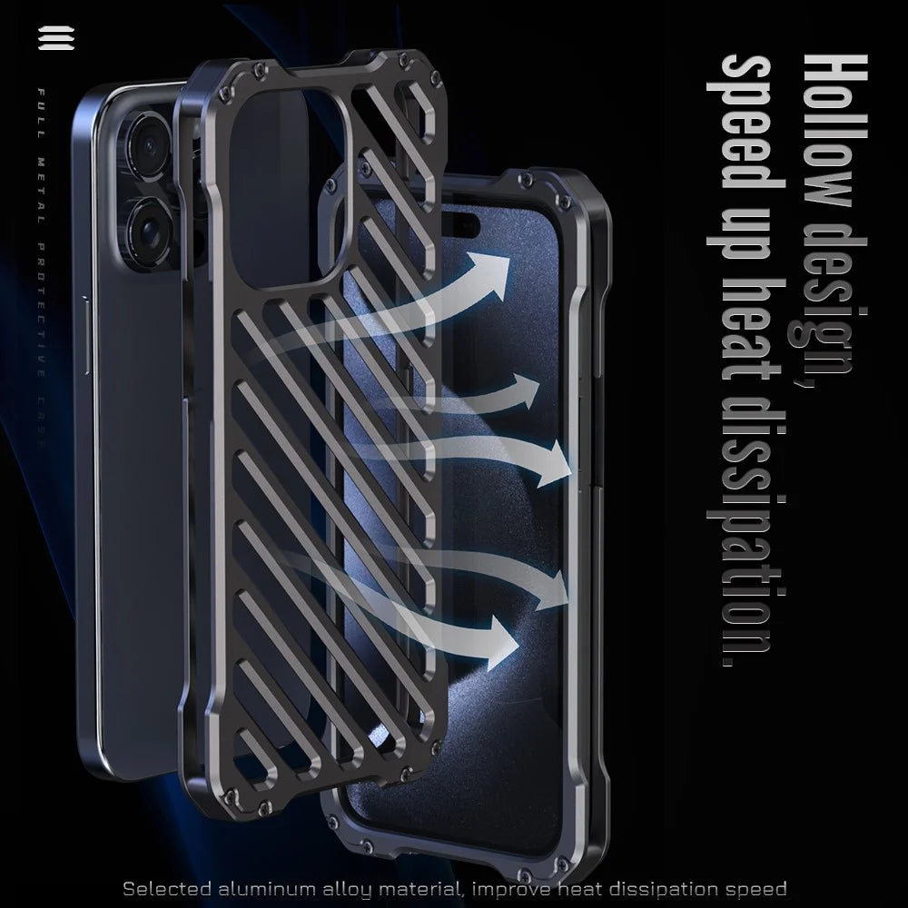 R-JUST RJ-50 For iPhone 15 Pro Max Case Aluminum Alloy Hollow Phone Cover with Lens Protector - 5