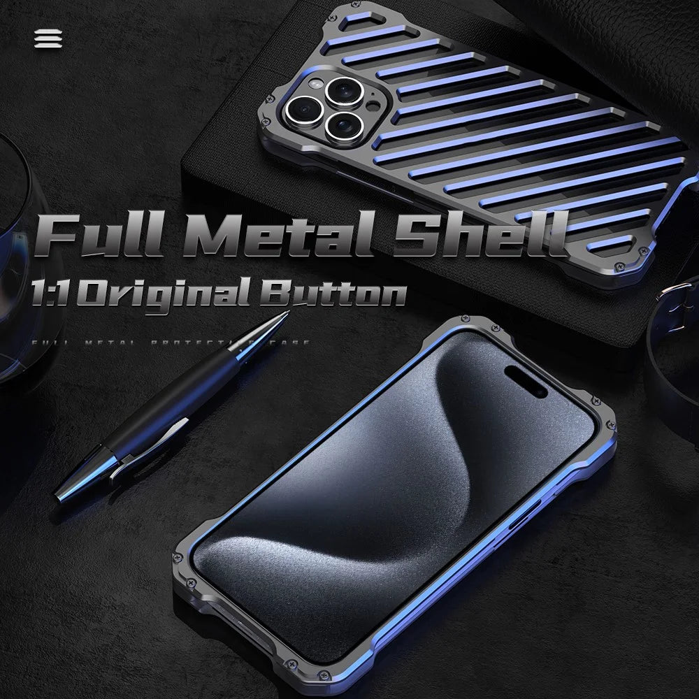 R-JUST RJ-50 For iPhone 15 Pro Max Case Aluminum Alloy Hollow Phone Cover with Lens Protector - 6