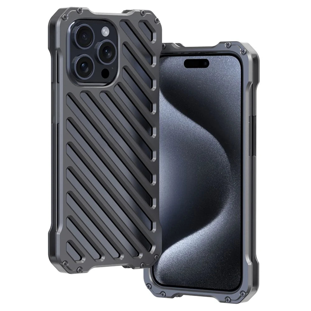 R-JUST RJ-50 For iPhone 15 Pro Case Hollow Aluminum Alloy Back Cover with Lens Protector - 1