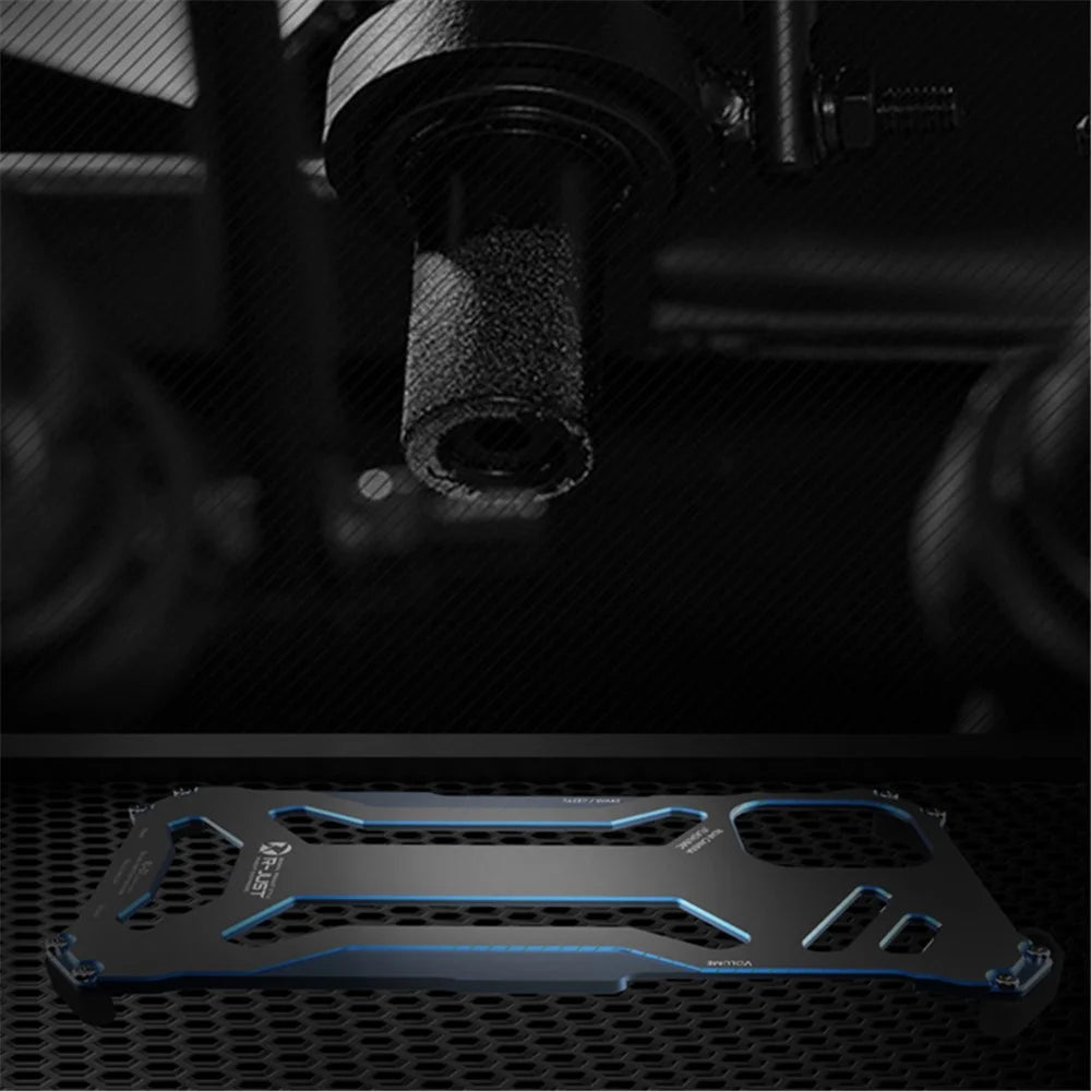 R-JUST Mechanical Armor For iPhone 15 Metal Case Hollow Design Anti-drop Phone Cover - Silver+Blue - 6