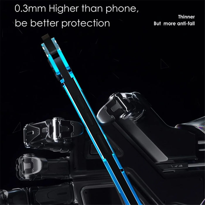 R-JUST Mechanical Armor For iPhone 15 Plus Case Aluminum Alloy Hollow Anti-scratch Phone Cover - Silver+Blue - 7