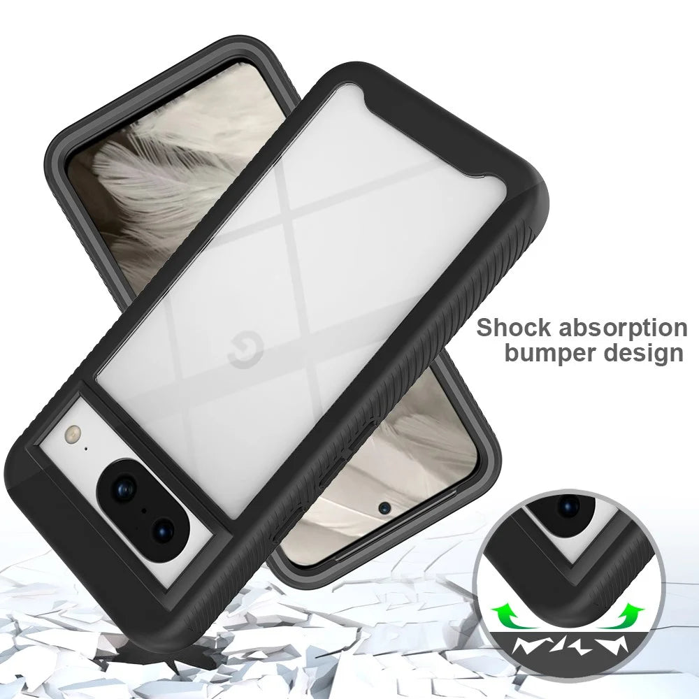 For Google Pixel 8 Case Shockproof TPU+PC Phone Back Cover with PET Screen Film - Black - 3